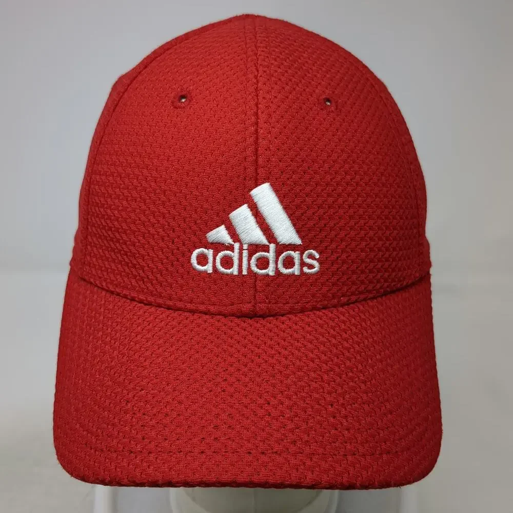 Adidas Baseball Cap Red XL Stretch Fit Curved Brim Polyester Embroidered Hat